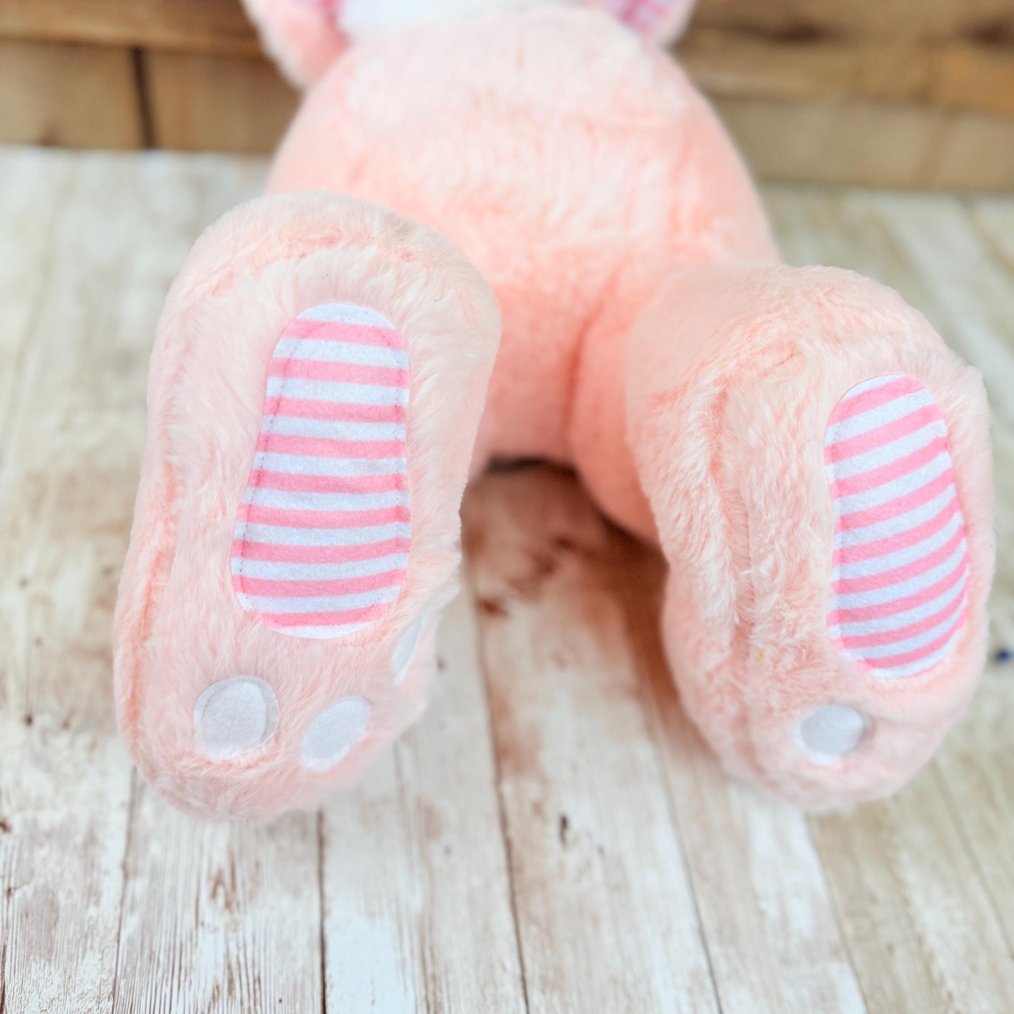 Easter Bunny Wreath Attachment, Pink Plush Bunny Bottom Striped Ears, Easter Home Decor Supplies, Bunny Wreath Supply Kit, Bunny Butt Ears