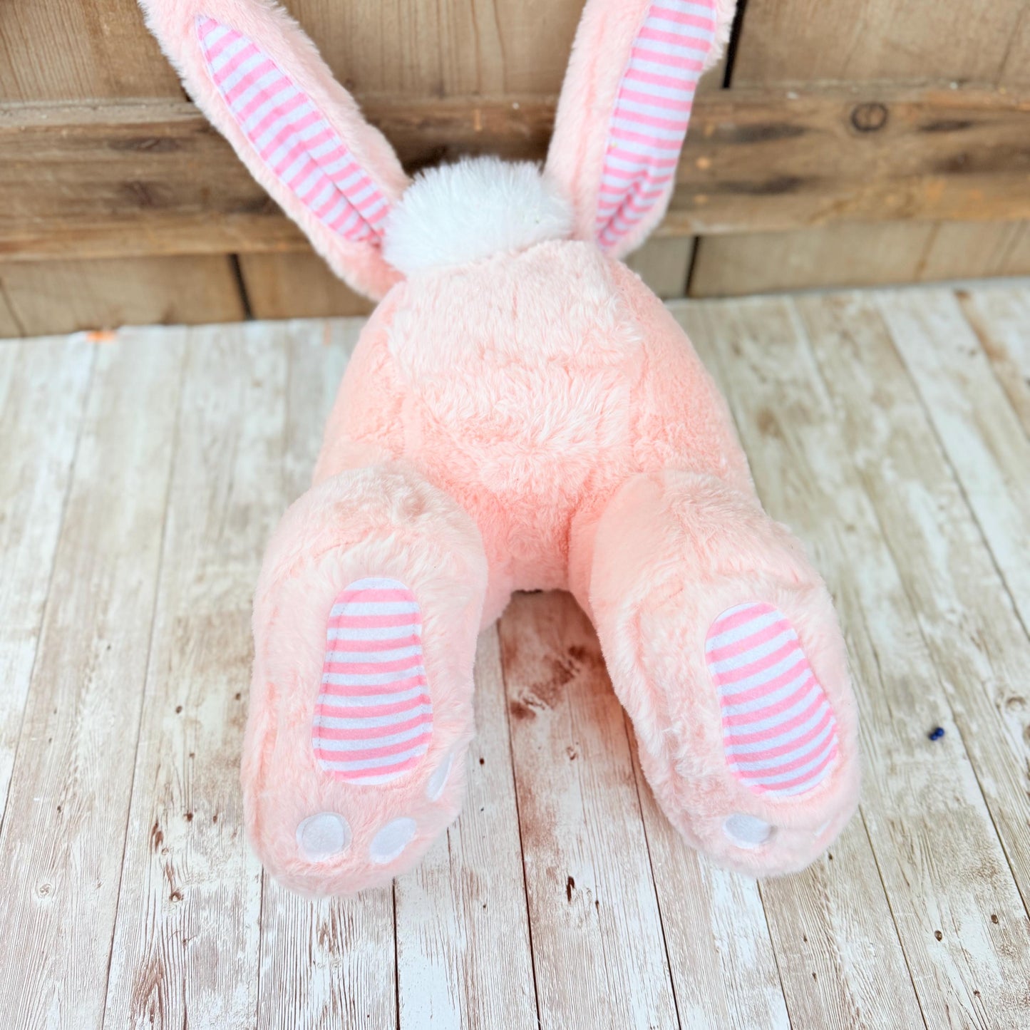 Easter Bunny Wreath Attachment, Pink Plush Bunny Bottom Striped Ears, Easter Home Decor Supplies, Bunny Wreath Supply Kit, Bunny Butt Ears