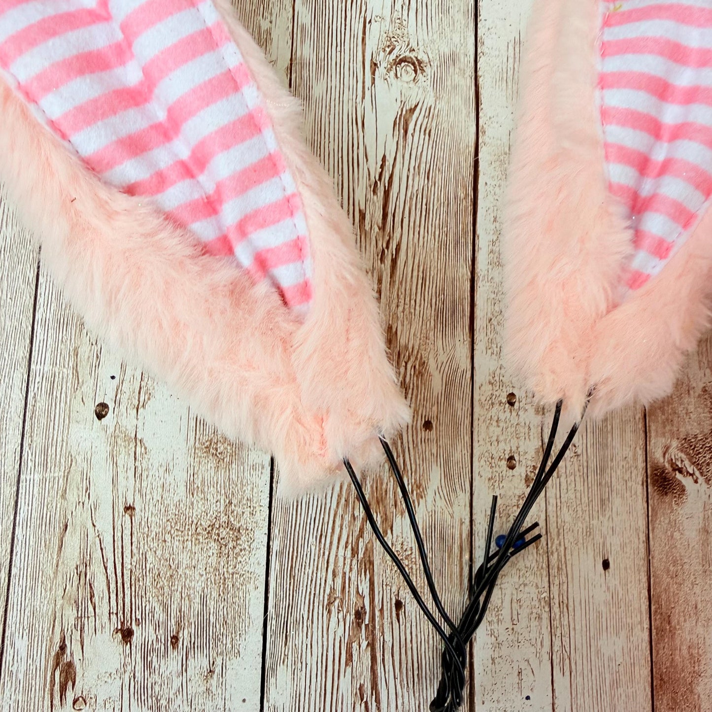 Easter Bunny Wreath Attachment, Pink Plush Bunny Bottom Striped Ears, Easter Home Decor Supplies, Bunny Wreath Supply Kit, Bunny Butt Ears