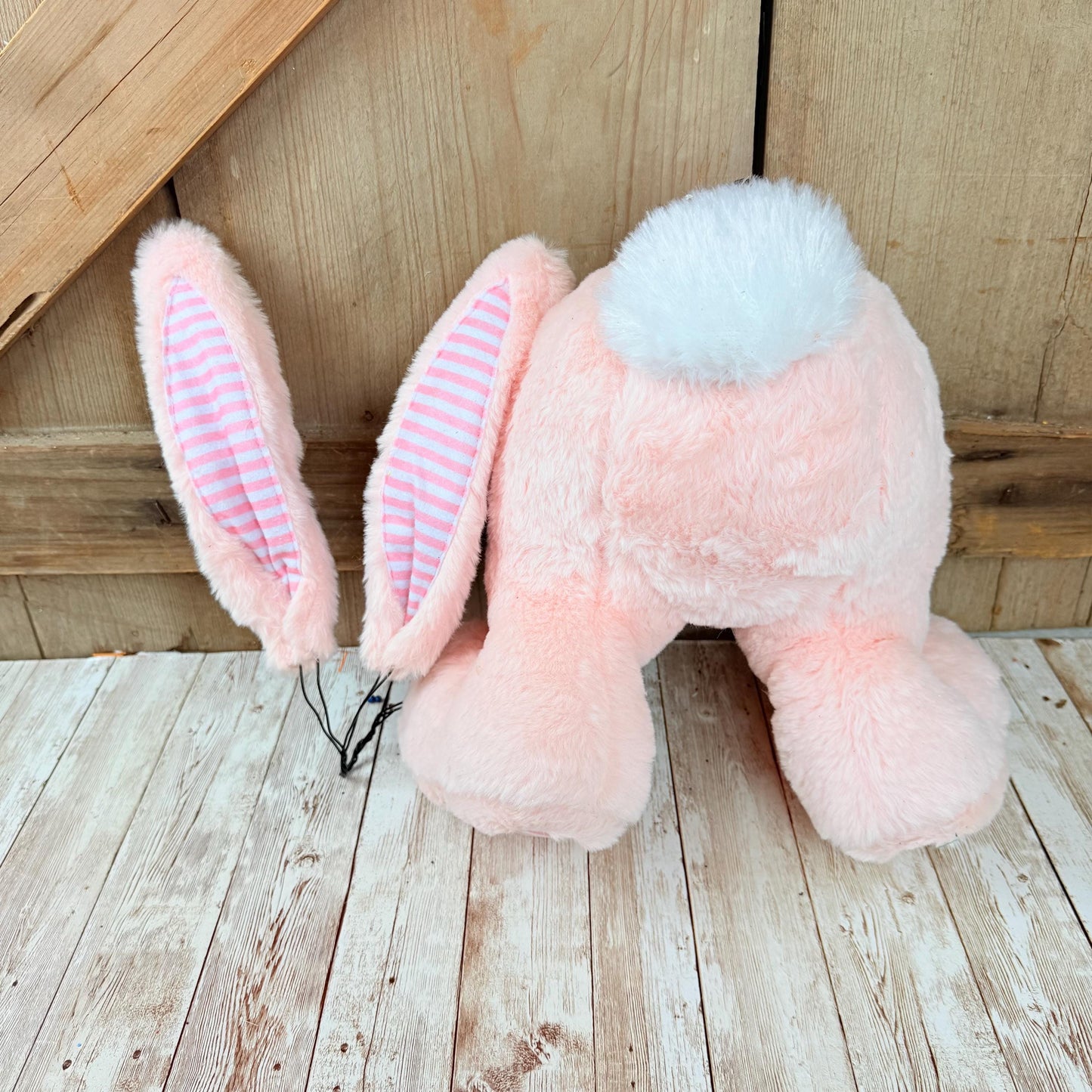 Easter Bunny Wreath Attachment, Pink Plush Bunny Bottom Striped Ears, Easter Home Decor Supplies, Bunny Wreath Supply Kit, Bunny Butt Ears