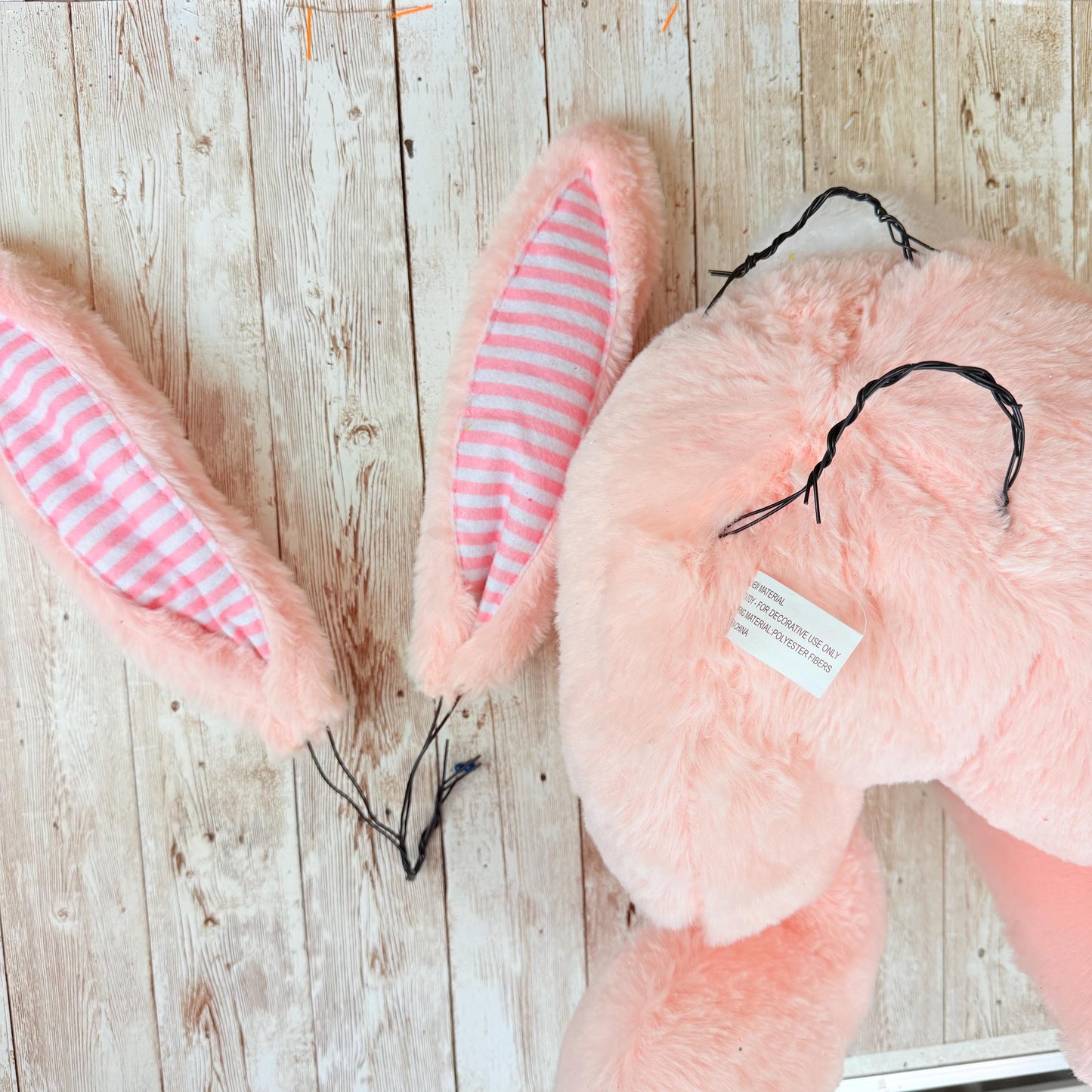 Easter Bunny Wreath Attachment, Pink Plush Bunny Bottom Striped Ears, Easter Home Decor Supplies, Bunny Wreath Supply Kit, Bunny Butt Ears