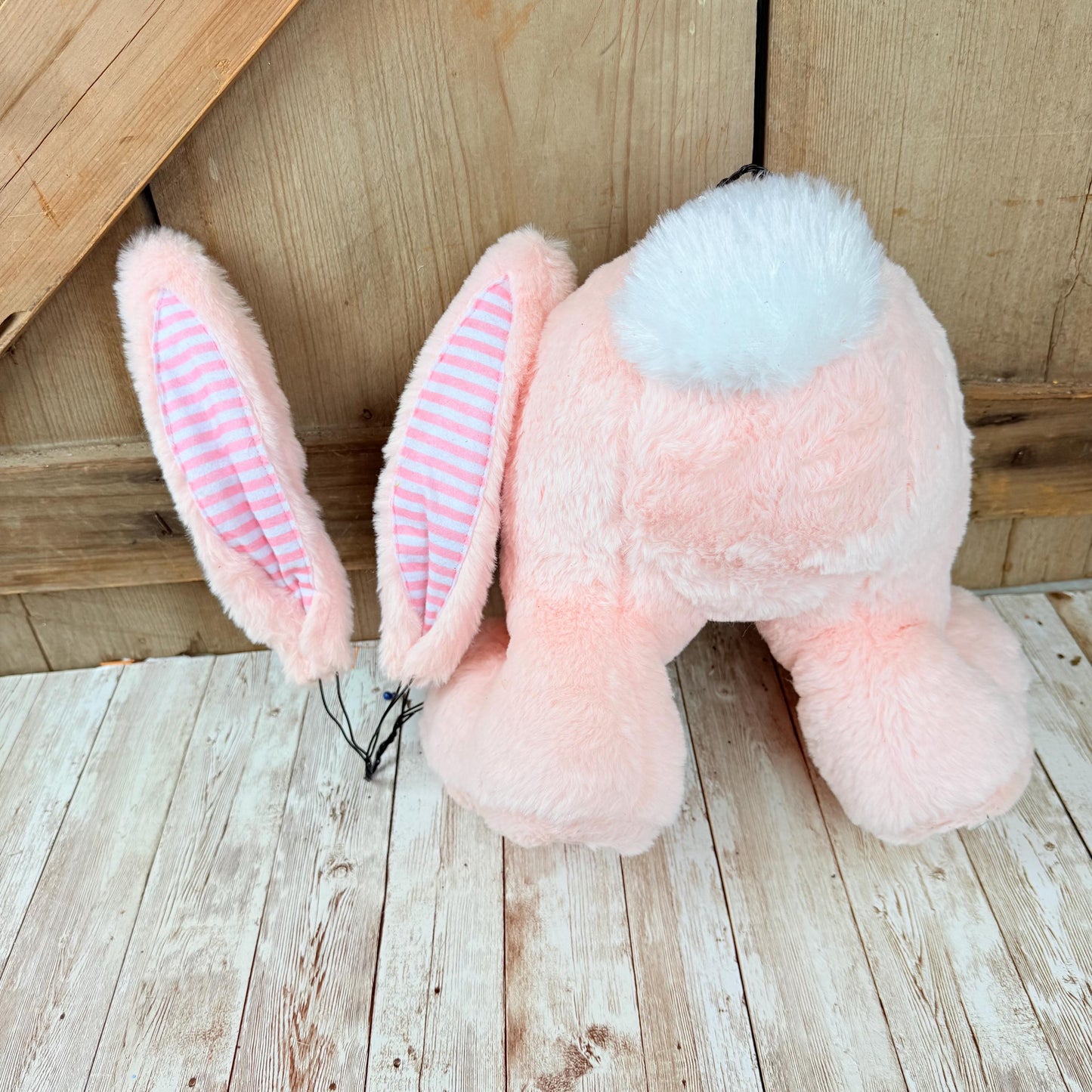 Easter Bunny Wreath Attachment, Pink Plush Bunny Bottom Striped Ears, Easter Home Decor Supplies, Bunny Wreath Supply Kit, Bunny Butt Ears