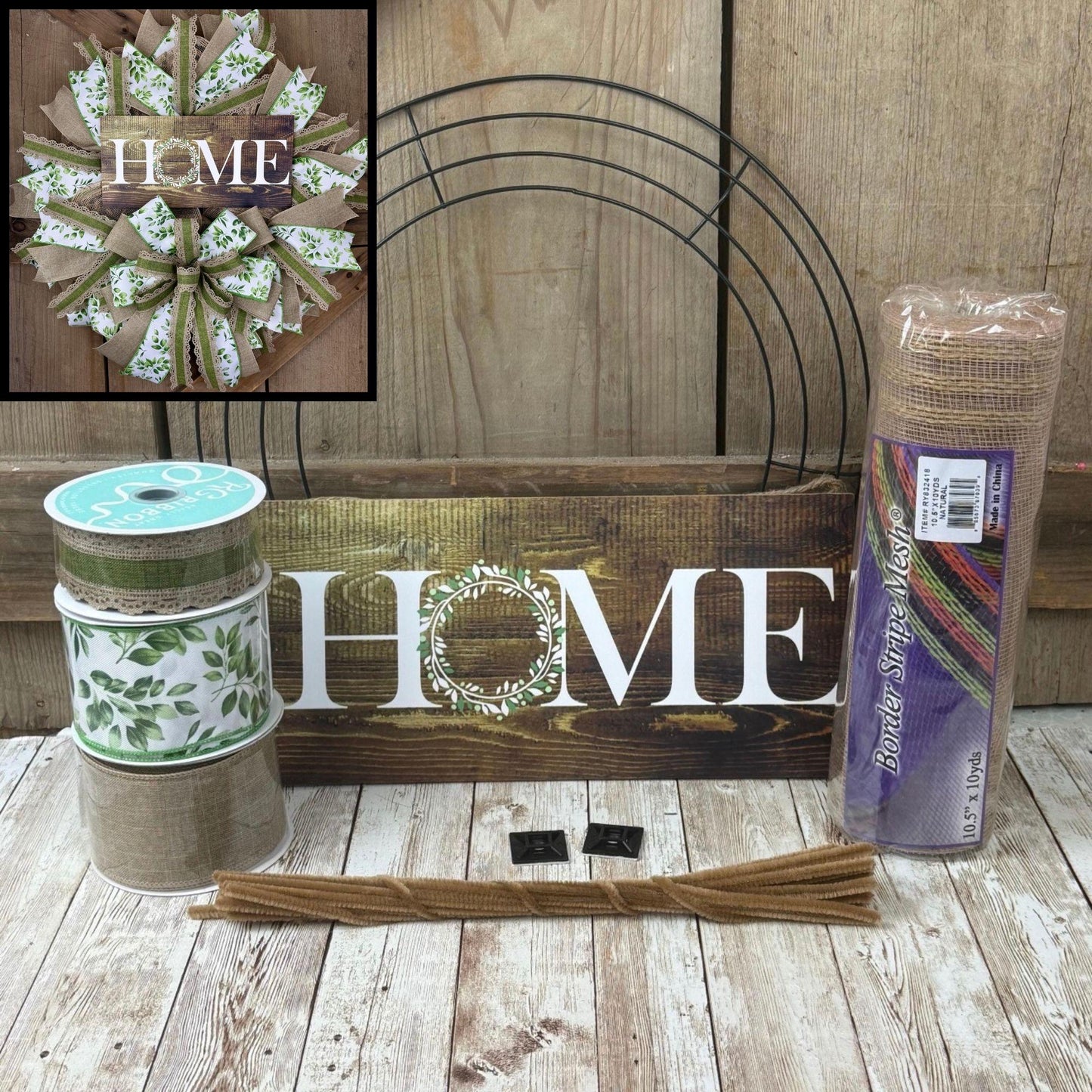 Home Thin Wreath Kit, DIY Beige Mesh Wreath Kit, Do It Yourself Everyday Wreath, HOME Front Door Decor Kit, Housewarming or Realtor Gift