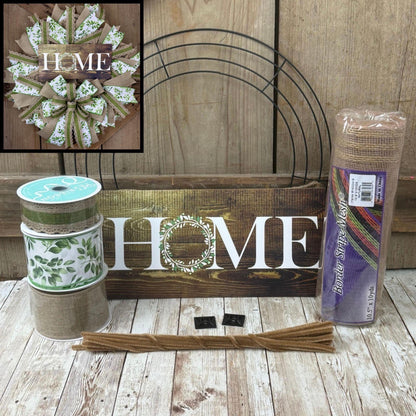 Home Thin Wreath Kit, DIY Beige Mesh Wreath Kit, Do It Yourself Everyday Wreath, HOME Front Door Decor Kit, Housewarming or Realtor Gift