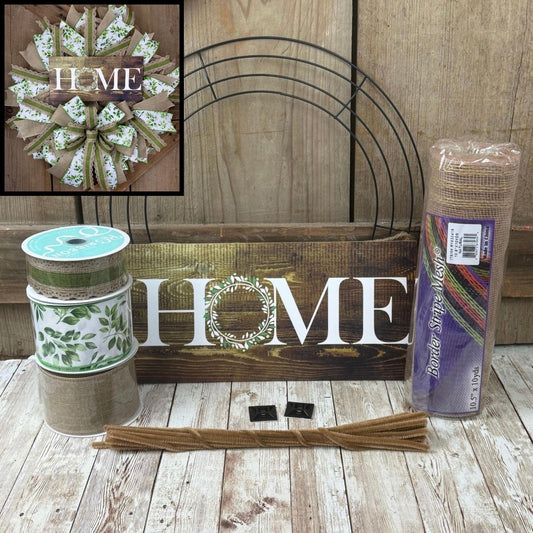 Home Thin Wreath Kit, DIY Beige Mesh Wreath Kit, Do It Yourself Everyday Wreath, HOME Front Door Decor Kit, Housewarming or Realtor Gift