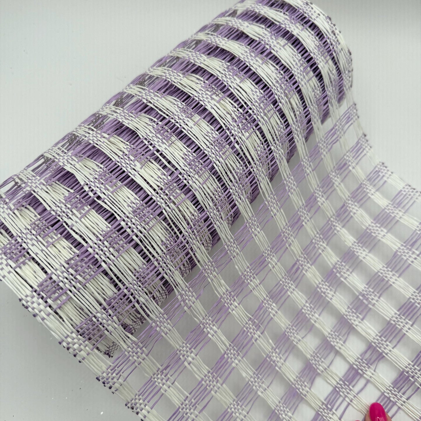 Cream and Lavender Poly Burlap Check Mesh: 10" x 10 yds Wreath Supply, Wreathmaking Mesh, Easter and Spring Pastel Mesh, Petal Wreath Ribbon