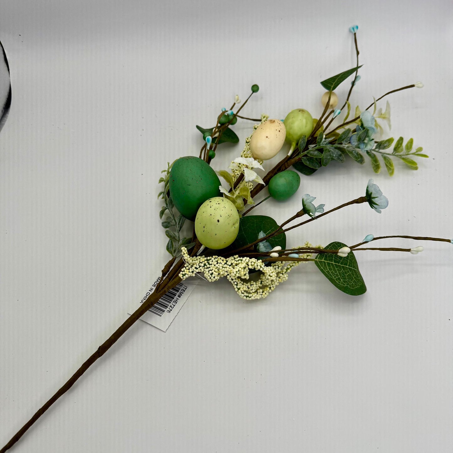 27"L Greenery Spray with Green Speckled Eggs and Leaves, Spring Greenery Stem, Easter Greenery Floral Bush with Leaves and Eggs, HE7276