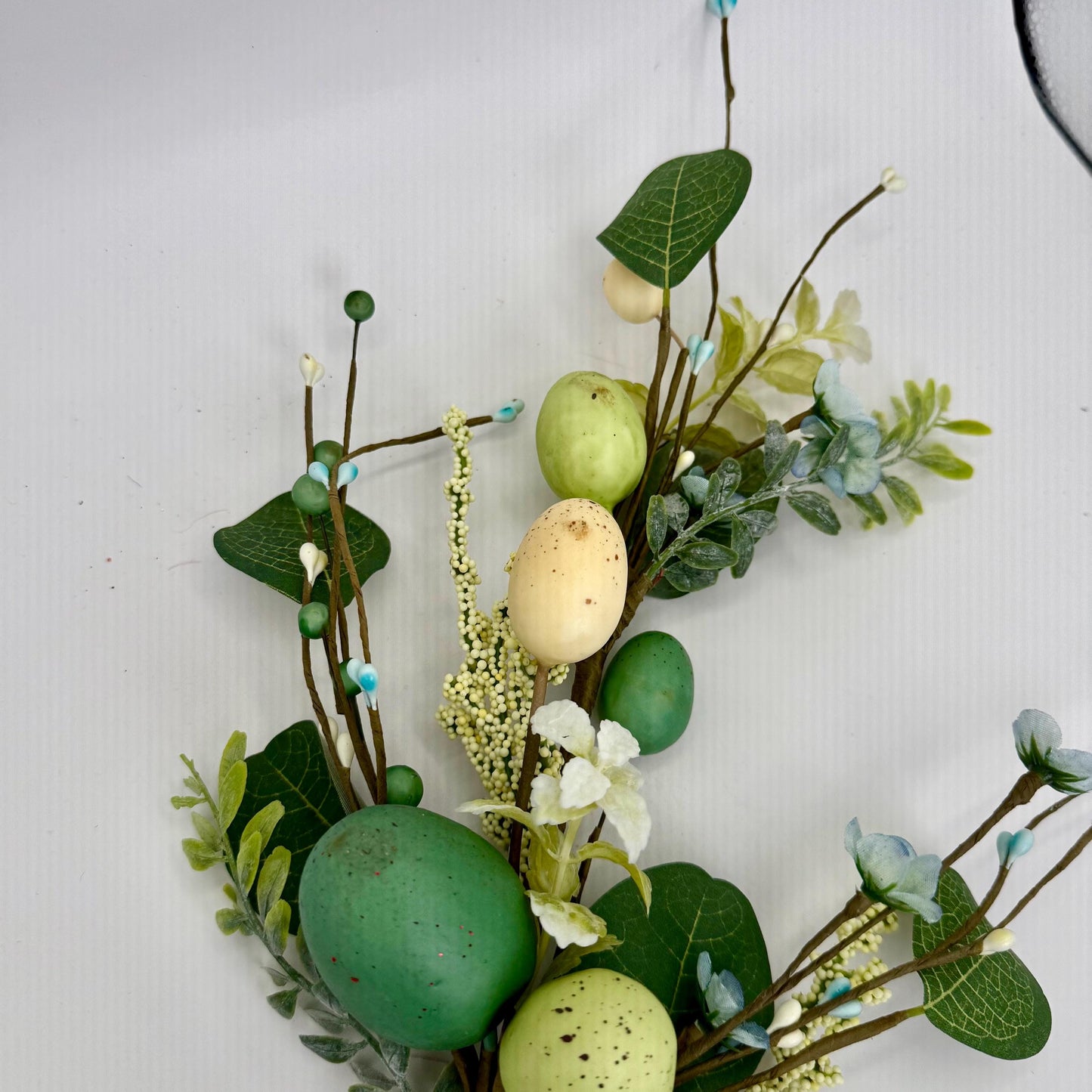 27"L Greenery Spray with Green Speckled Eggs and Leaves, Spring Greenery Stem, Easter Greenery Floral Bush with Leaves and Eggs, HE7276