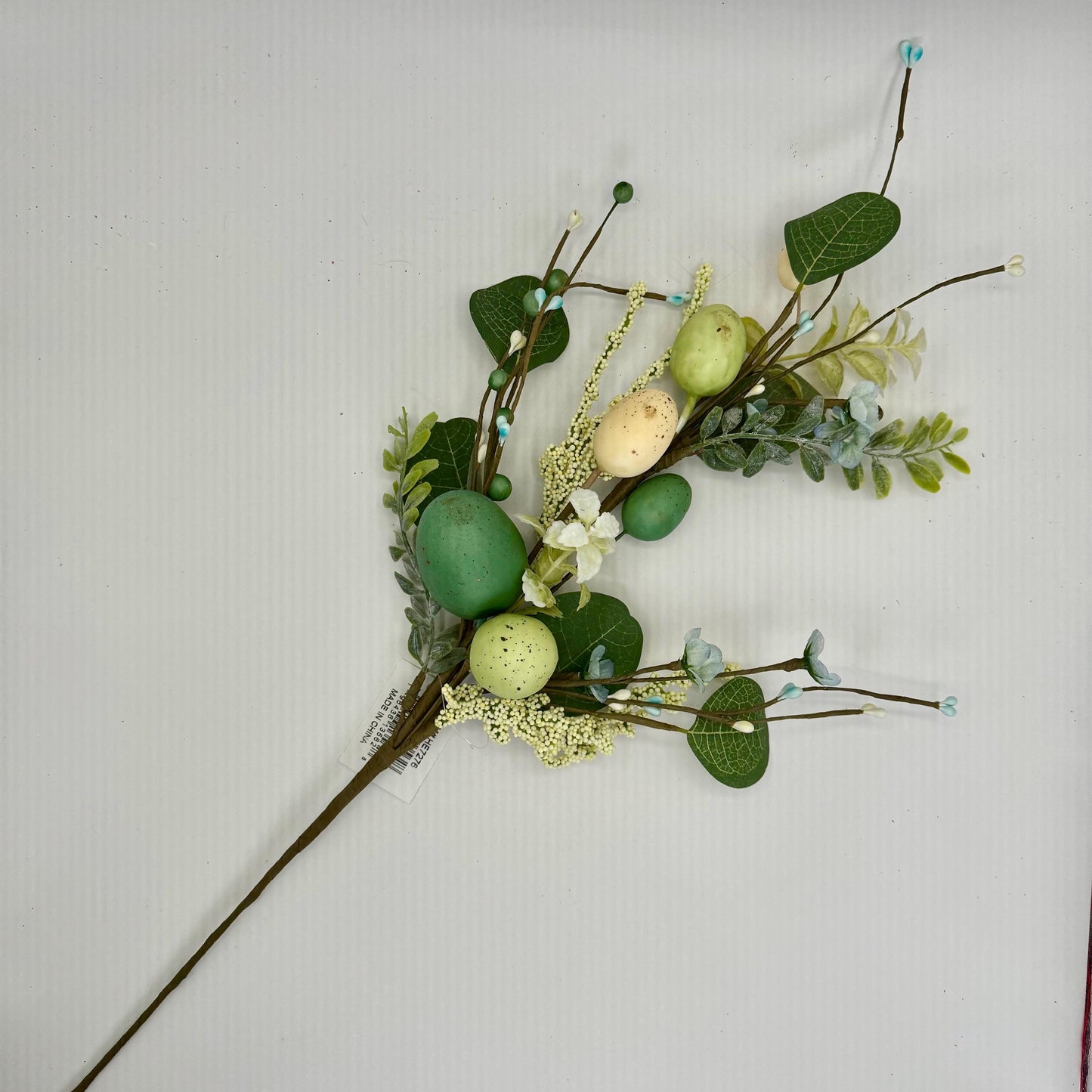 27"L Greenery Spray with Green Speckled Eggs and Leaves, Spring Greenery Stem, Easter Greenery Floral Bush with Leaves and Eggs, HE7276