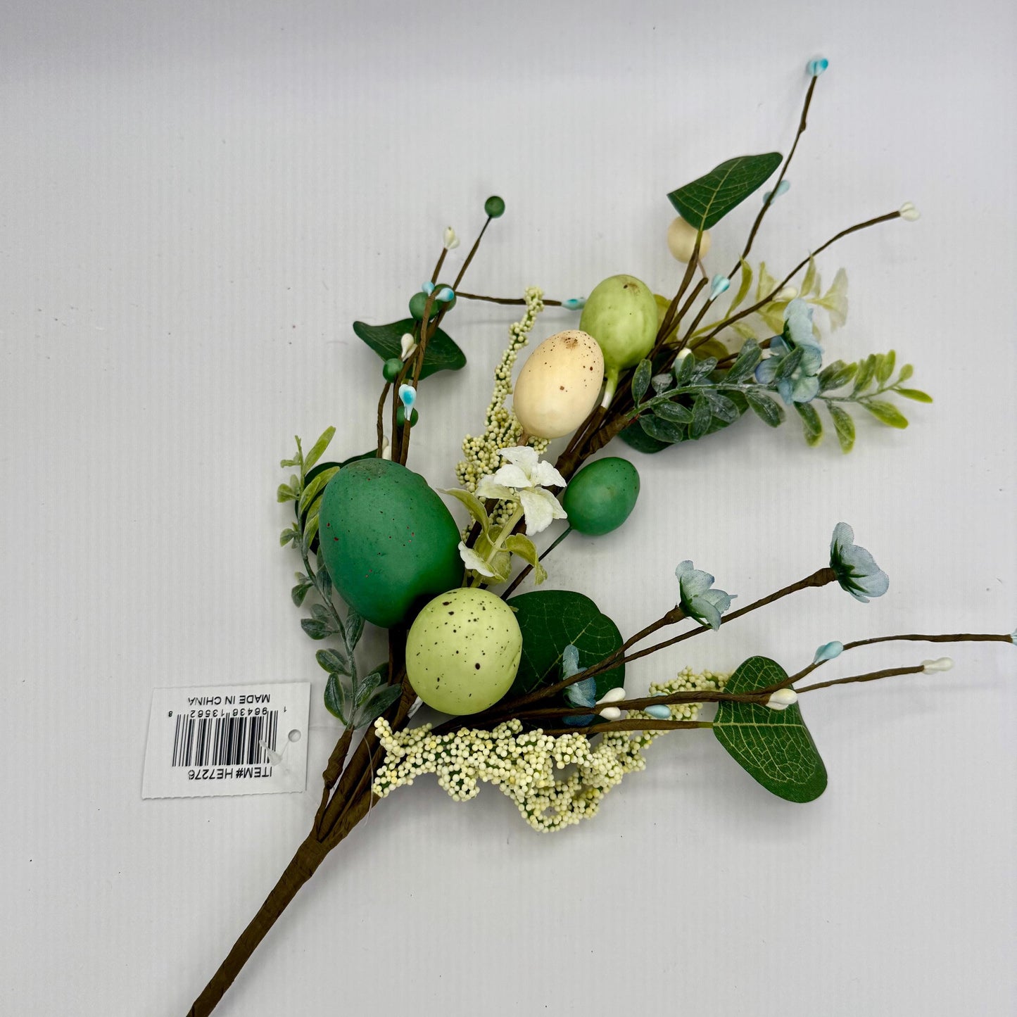 27"L Greenery Spray with Green Speckled Eggs and Leaves, Spring Greenery Stem, Easter Greenery Floral Bush with Leaves and Eggs, HE7276