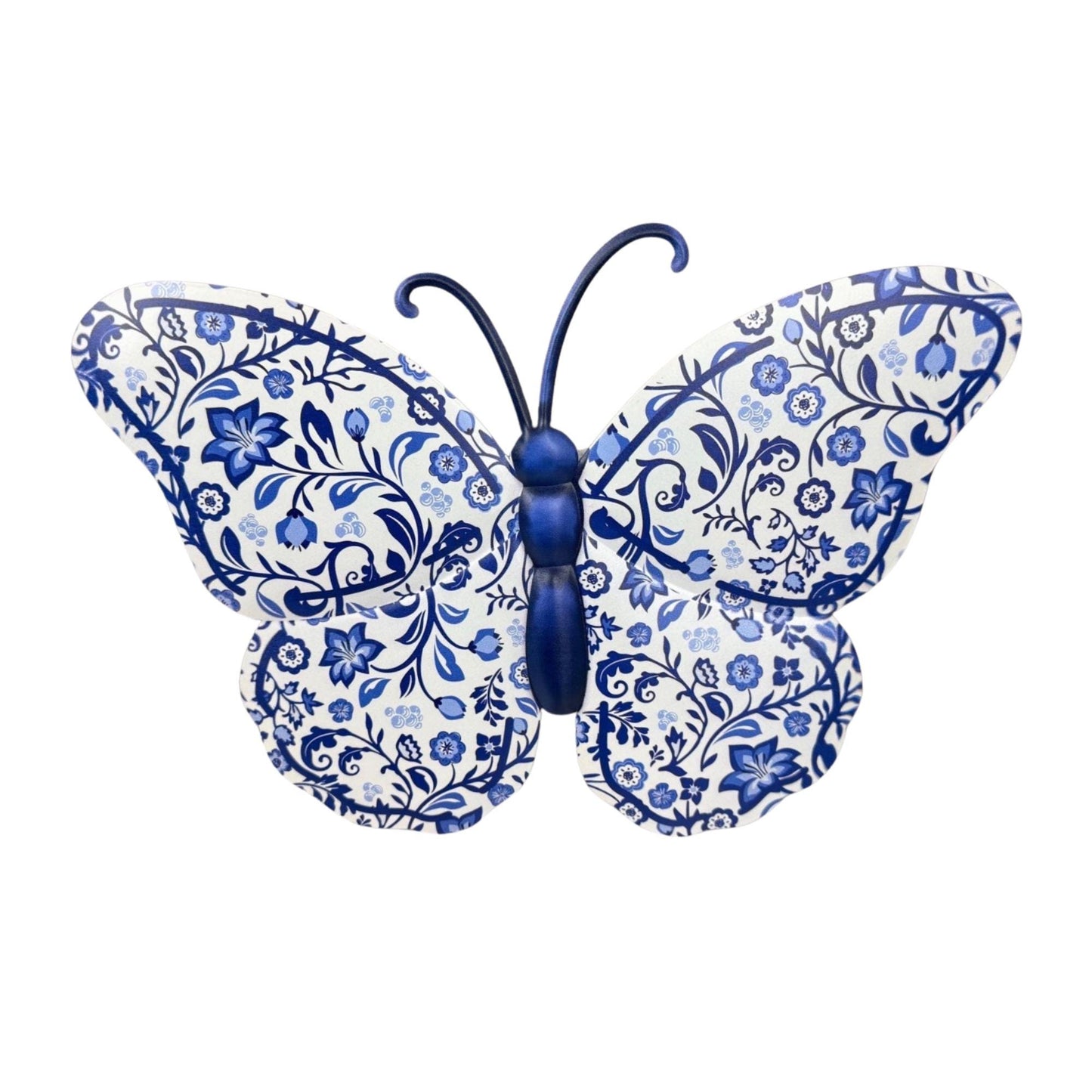 Chinoiserie Butterfly Sign, Blue and White Chinoiserie Embossed Metal Sign, Spring Front Door, Butterfly Decor