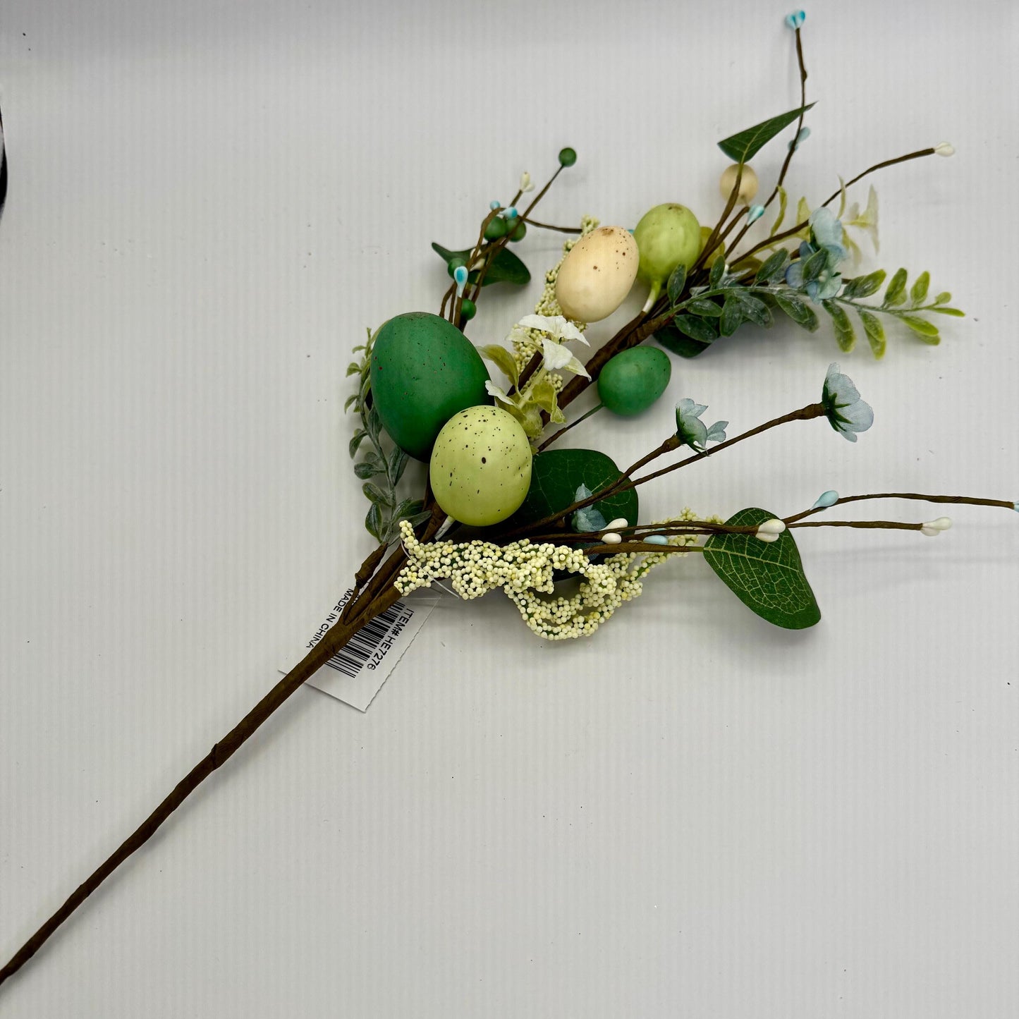 27"L Greenery Spray with Green Speckled Eggs and Leaves, Spring Greenery Stem, Easter Greenery Floral Bush with Leaves and Eggs, HE7276