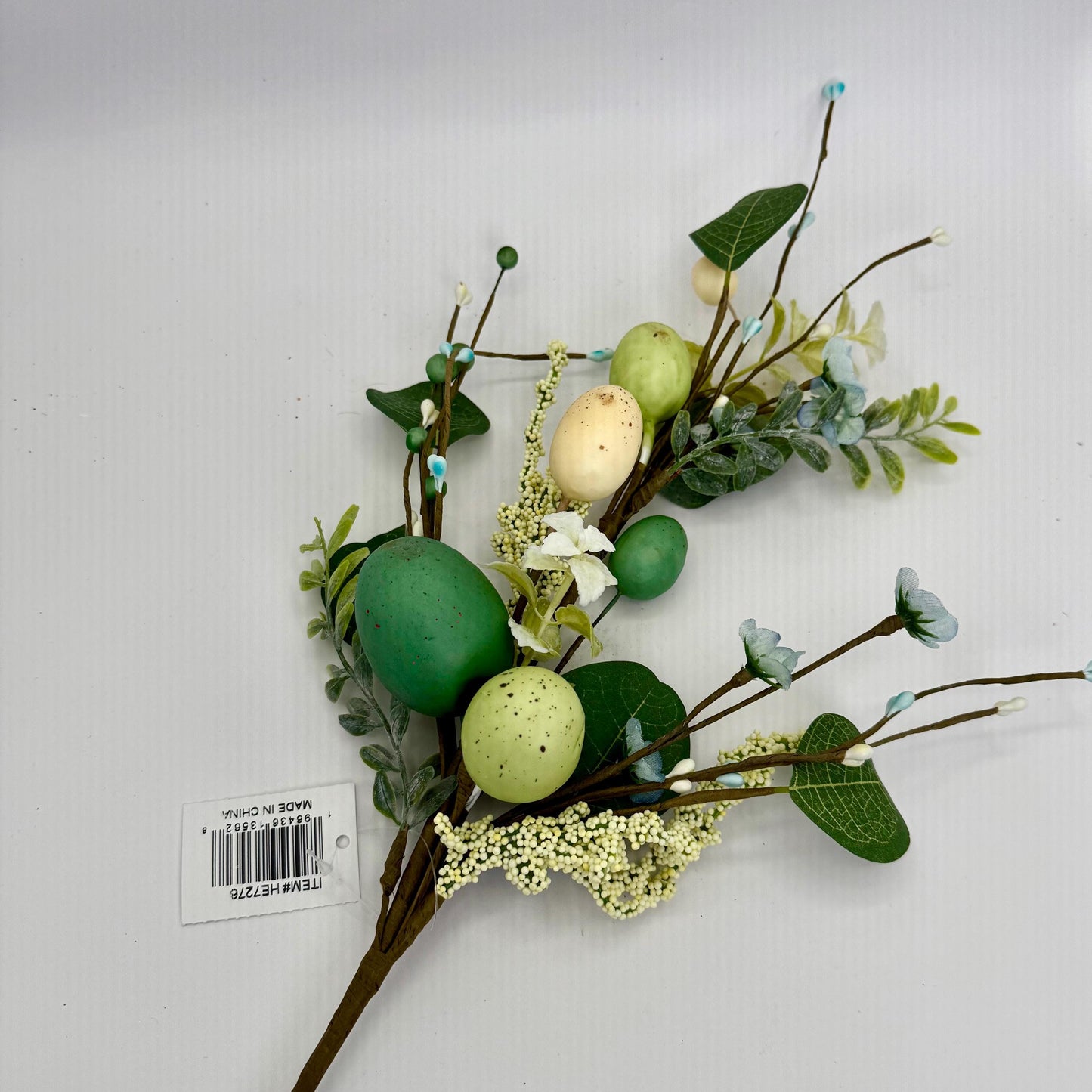 27"L Greenery Spray with Green Speckled Eggs and Leaves, Spring Greenery Stem, Easter Greenery Floral Bush with Leaves and Eggs, HE7276