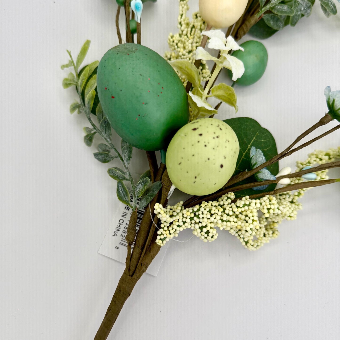 27"L Greenery Spray with Green Speckled Eggs and Leaves, Spring Greenery Stem, Easter Greenery Floral Bush with Leaves and Eggs, HE7276
