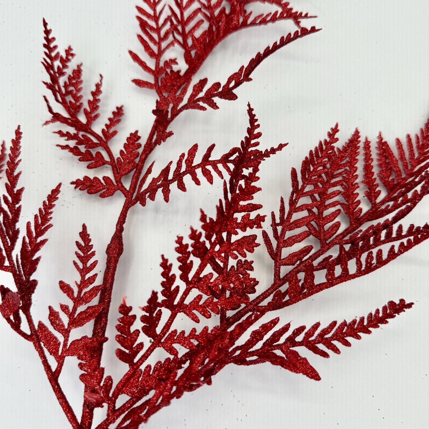 18.5"L Glitter Fern Leaf Spray: Red, Valentine’s Day Decor, Patriotic Spray for Wreath, Christmas Accent, Fourth of July Leaves, XS244224