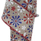 Patriotic Vintage Pinwheel Ribbon, Fourth of July Wreath Supply, Natural Beige Ribbon with Red and Blue Glitter, 2.5” by 10yd, RGE115618