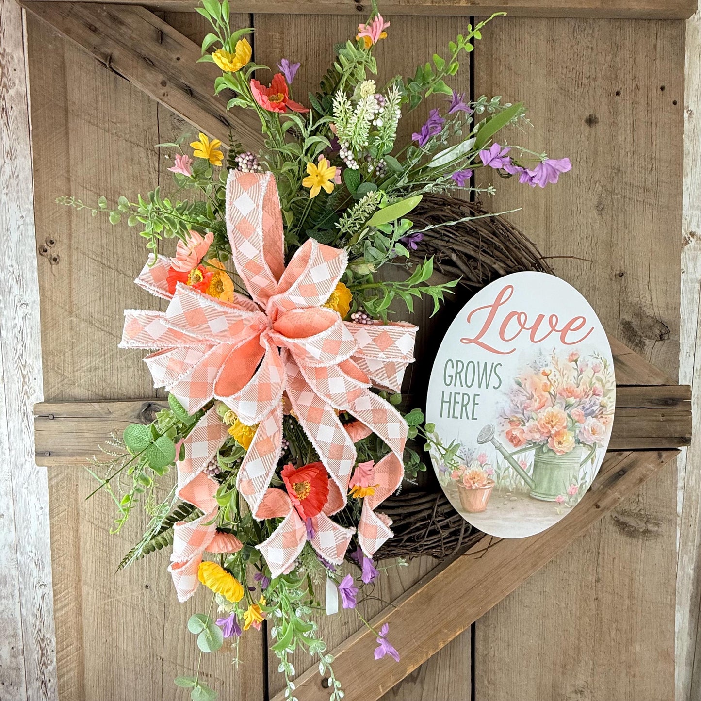 Beginner Grapevine Kit WITH VIDEO, Love Grows Here Floral Wreath Kit, Spring Easy DIY Wall Decoration, Grapevine Floral and Ribbon Bundle