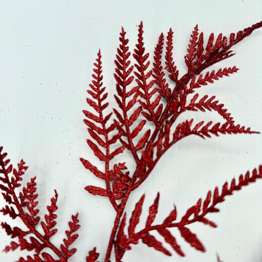 18.5"L Glitter Fern Leaf Spray: Red, Valentine’s Day Decor, Patriotic Spray for Wreath, Christmas Accent, Fourth of July Leaves, XS244224