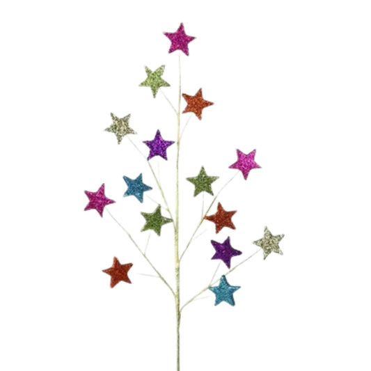 33" L Glitter Eva/Star Pick, Red Pink Purple Blue Lime Green Glitter Star Spray, Fiesta Wreath Embellishment. Birthday Party Decor, MN0245